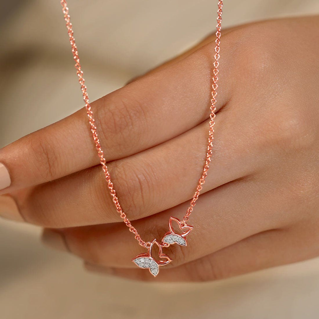 Round CVD Diamond Butterfly Pendant Necklace Designs