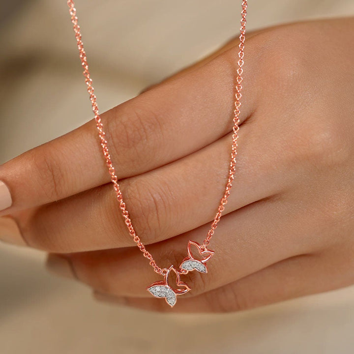 Round CVD Diamond Butterfly Pendant Necklace Designs