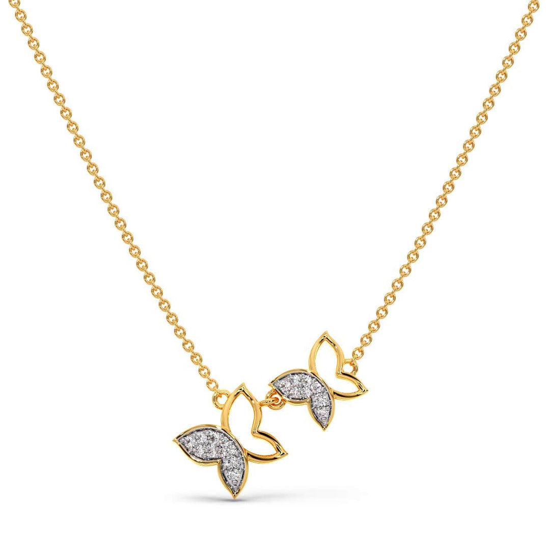 Round CVD Diamond Butterfly Pendant Necklace Designs