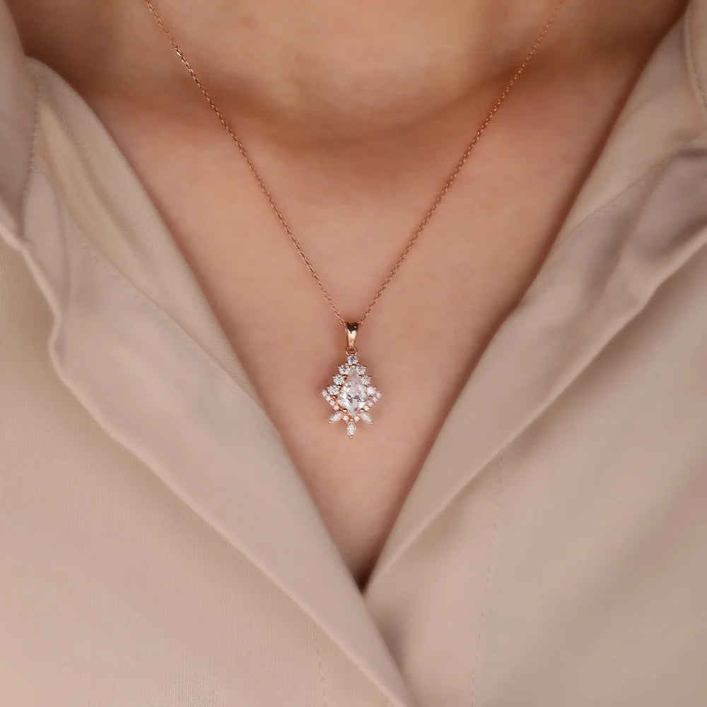 Kite Cut Lab Grown Diamond Art Deco Pendant Necklace For Women