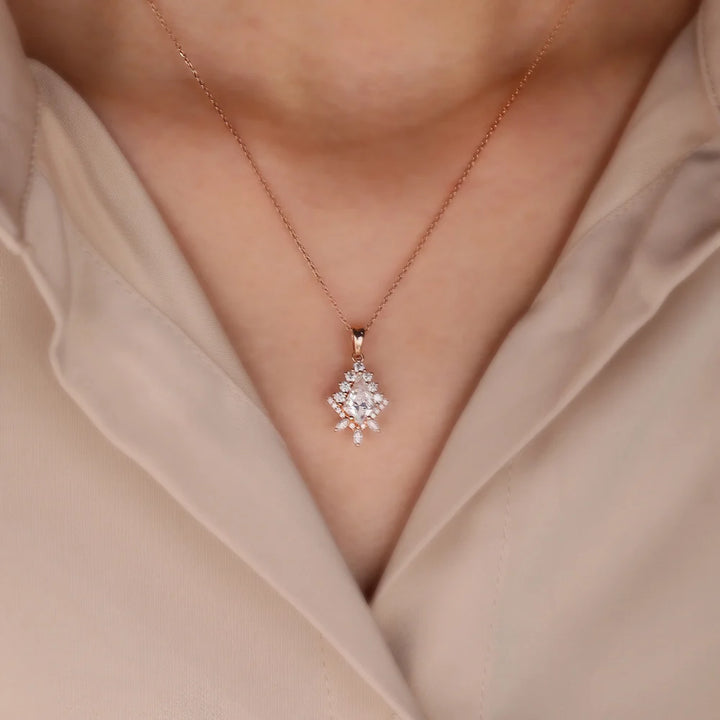 Kite Cut Lab Grown Diamond Art Deco Pendant Necklace For Women
