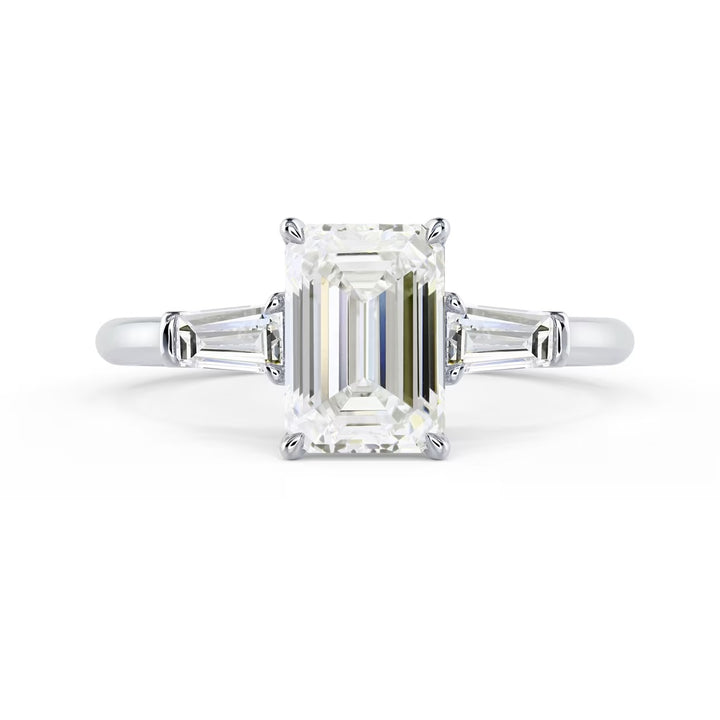 1.50CT Emerald Cut E/VS2 Lab Grown Diamond Three Stone Engagement Rings