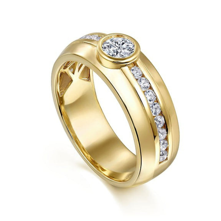 Bezel Set Round Channel Pave Lab Grown Diamond Men's Ring