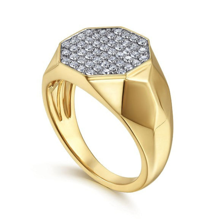 14K Yellow Gold Round Lab Grown Diamond Men's Signet Ring