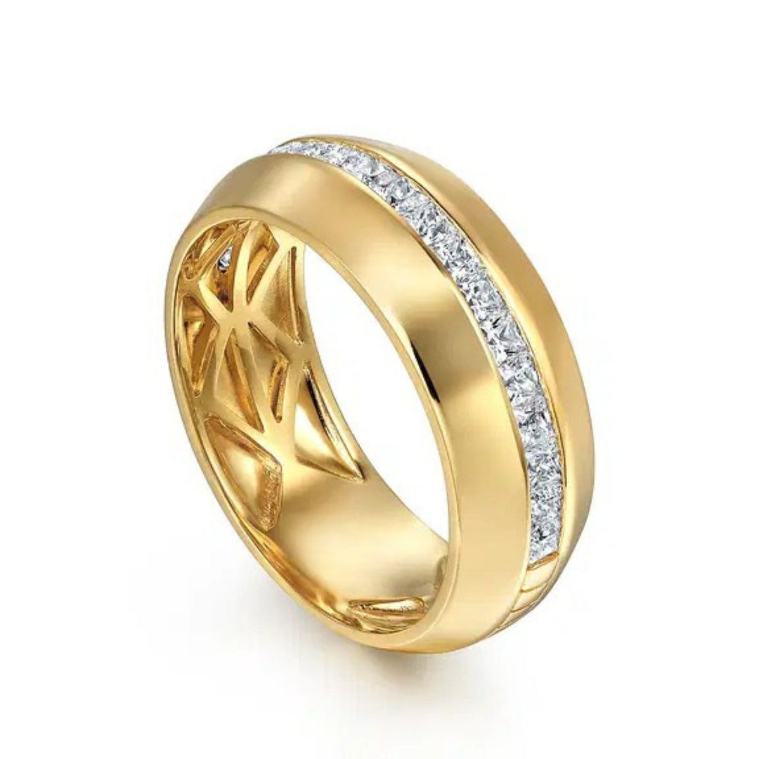 14K Yellow Gold Princess Lab Grown Diamond Men's Wedding Ring