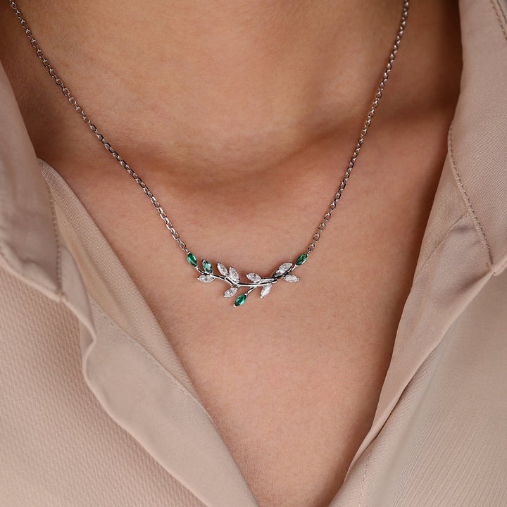 Marquise Cut Nature Inspired Emerald Twig Lab Grown Necklace For Women