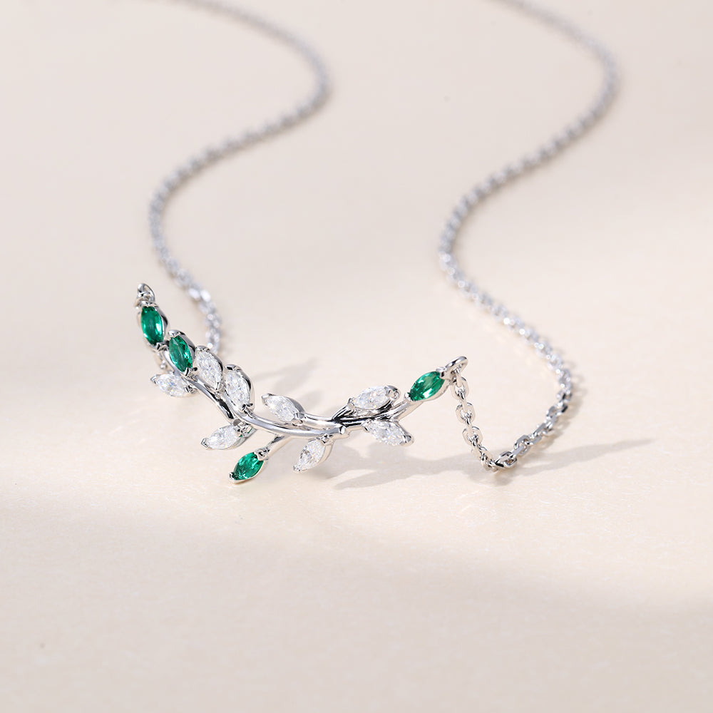 Marquise Cut Nature Inspired Emerald Twig Lab Grown Necklace For Women