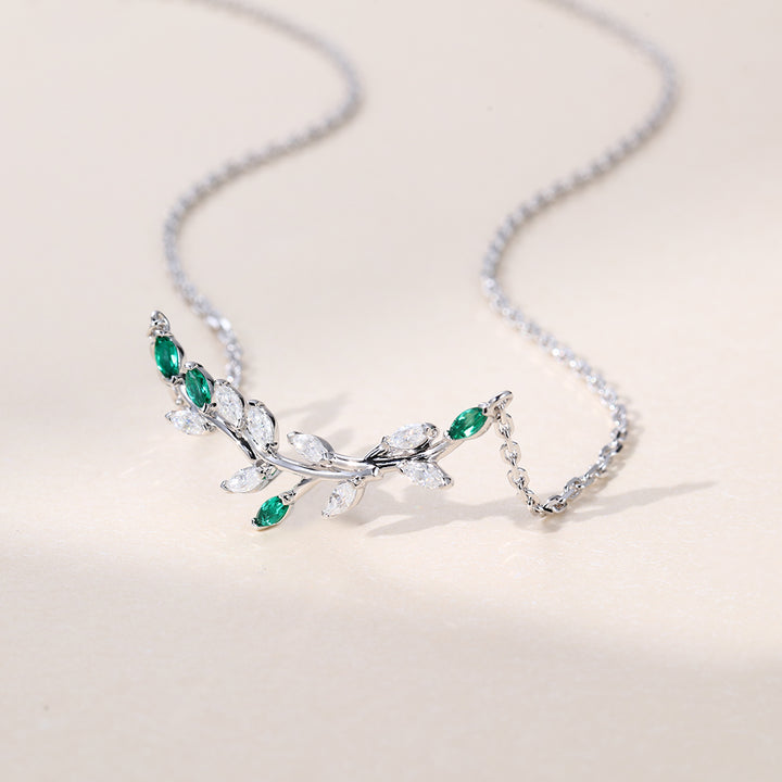 Marquise Cut Nature Inspired Emerald Twig Lab Grown Necklace For Women