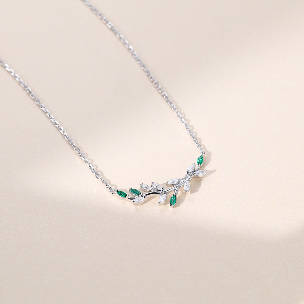 Marquise Cut Nature Inspired Emerald Twig Lab Grown Necklace For Women