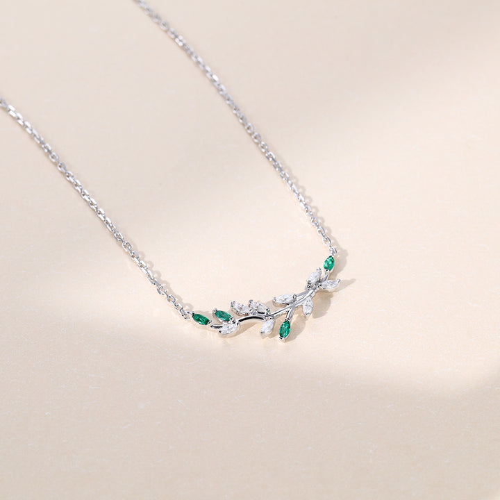 Marquise Cut Nature Inspired Emerald Twig Lab Grown Necklace For Women