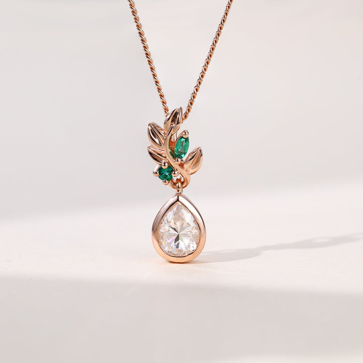 Pear Cut Bezel Lab Grown Diamond Nature Inspired Pendant Necklace