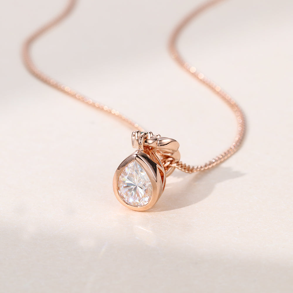 Pear Cut Bezel Lab Grown Diamond Nature Inspired Pendant Necklace