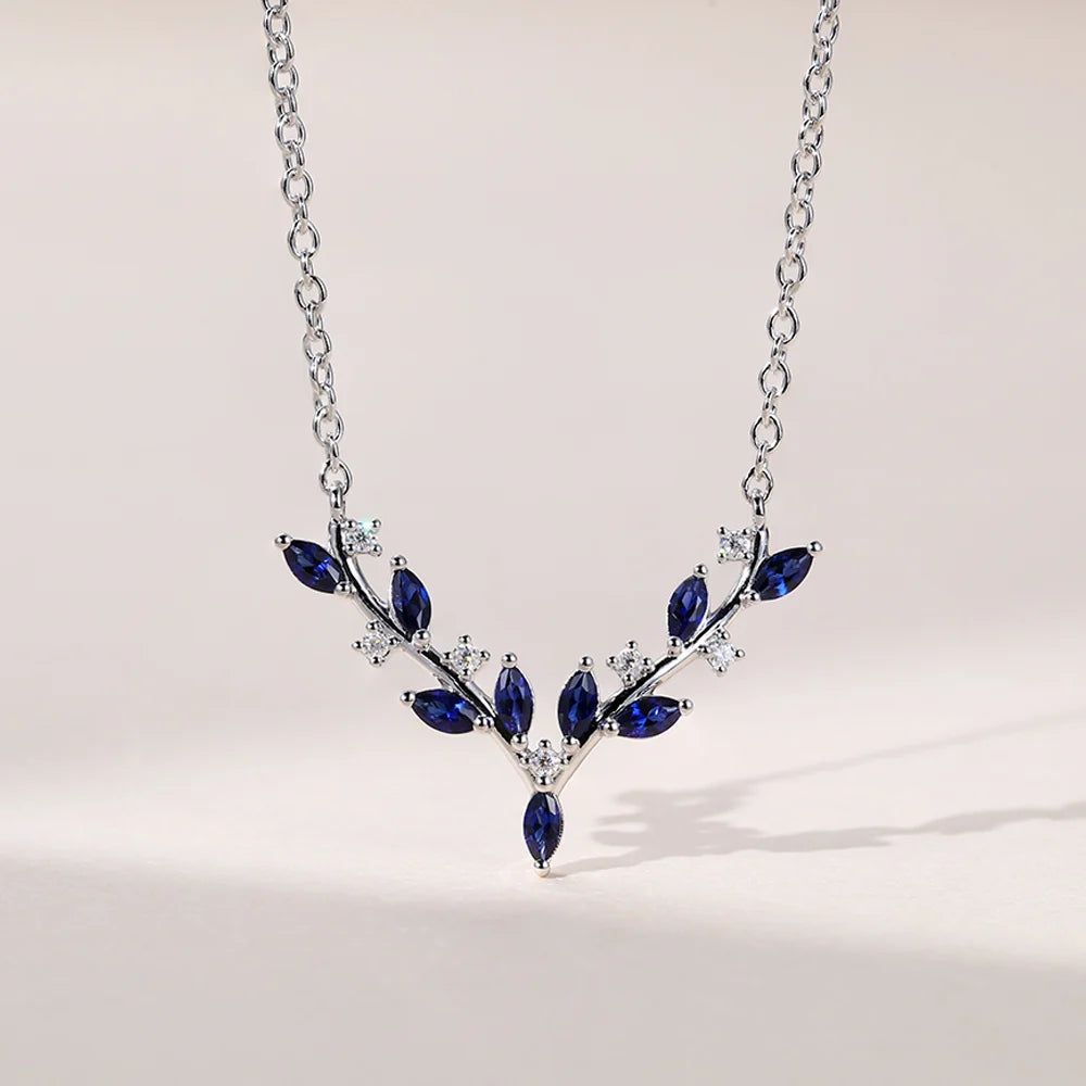 Sapphire Marquise Cut Antler Nature Inspired Lab Grown Diamond Necklace Designs