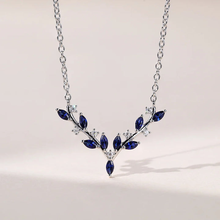 Sapphire Marquise Cut Antler Nature Inspired Lab Grown Diamond Necklace Designs