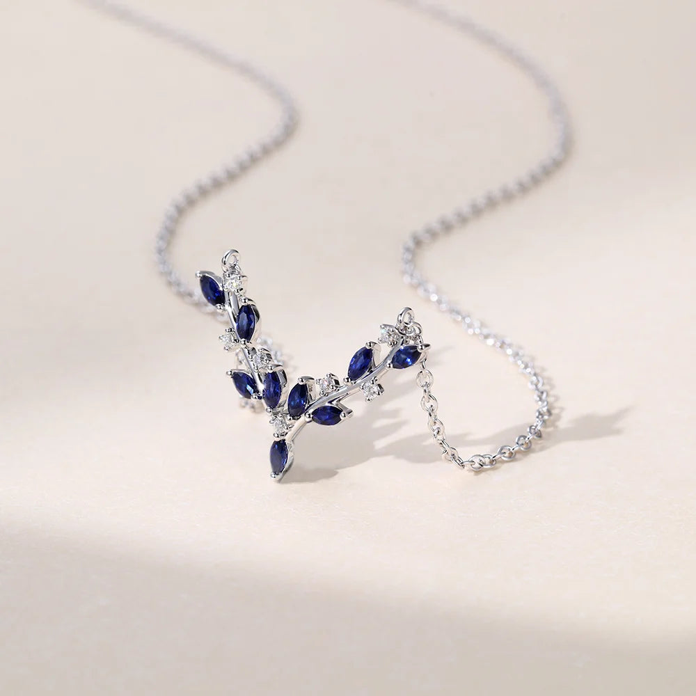 Sapphire Marquise Cut Antler Nature Inspired Lab Grown Diamond Necklace Designs