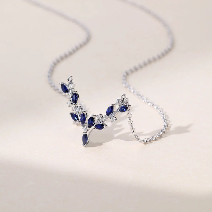Sapphire Marquise Cut Antler Nature Inspired Lab Grown Diamond Necklace Designs
