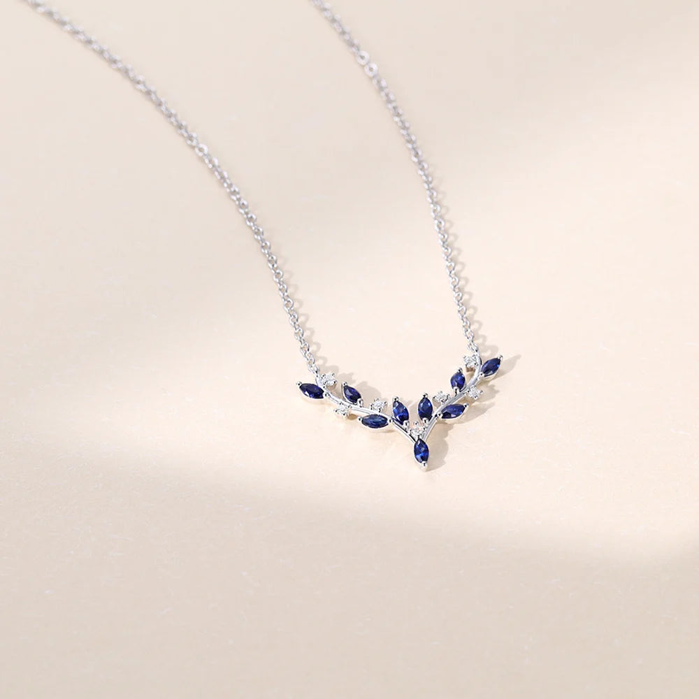 Sapphire Marquise Cut Antler Nature Inspired Lab Grown Diamond Necklace Designs