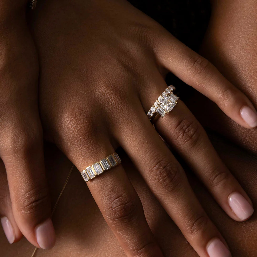 1.0CT Asscher Cut Lab Grown Diamond Three Stone Engagement Rings