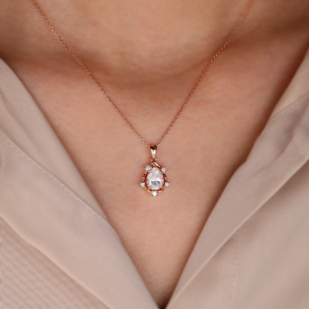 Organic Halo Pear Lab Grown Diamond Necklace For Women