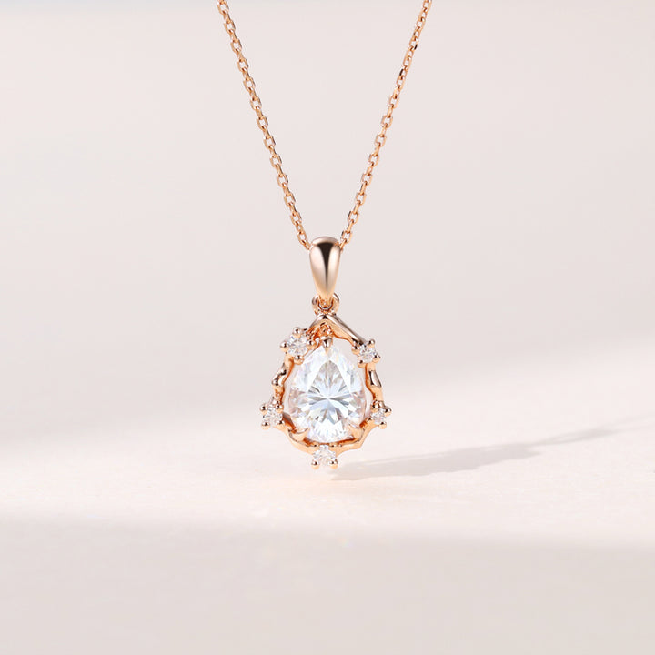 Organic Halo Pear Lab Grown Diamond Necklace For Women