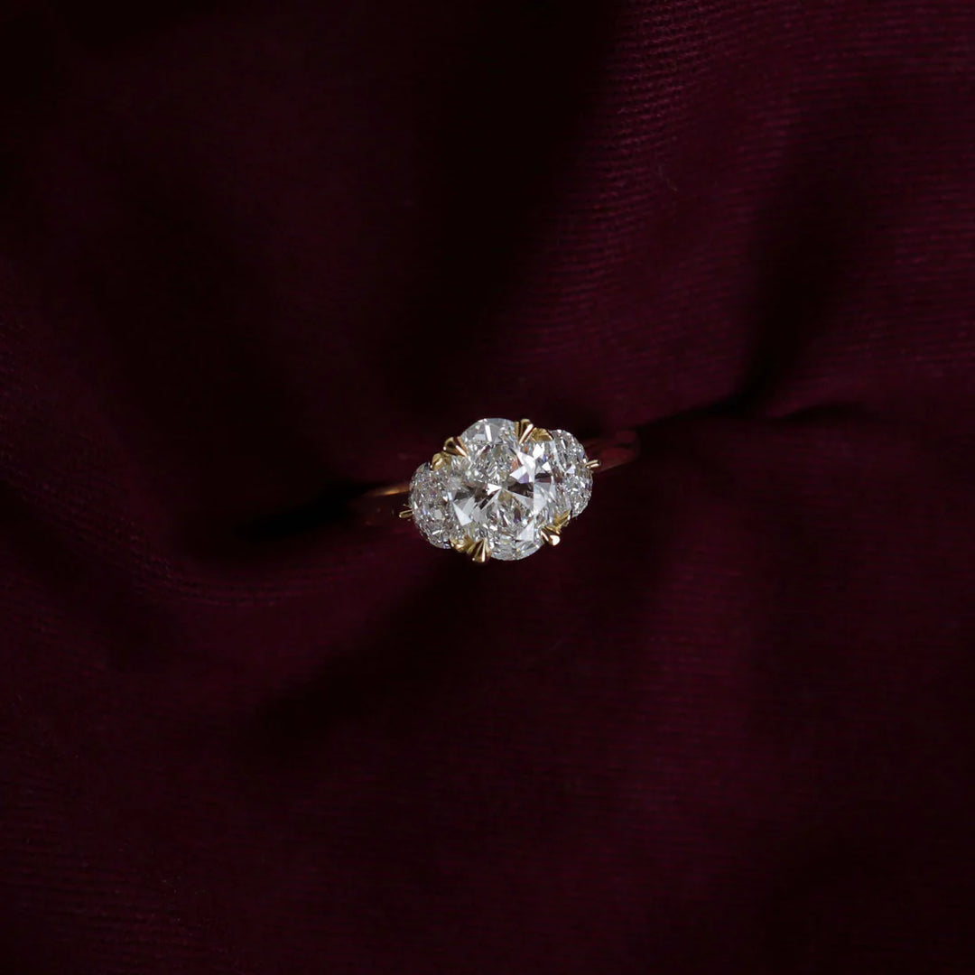 2.0CT Oval Cut E/VS2 CVD Diamond Three Stone Engagement Rings