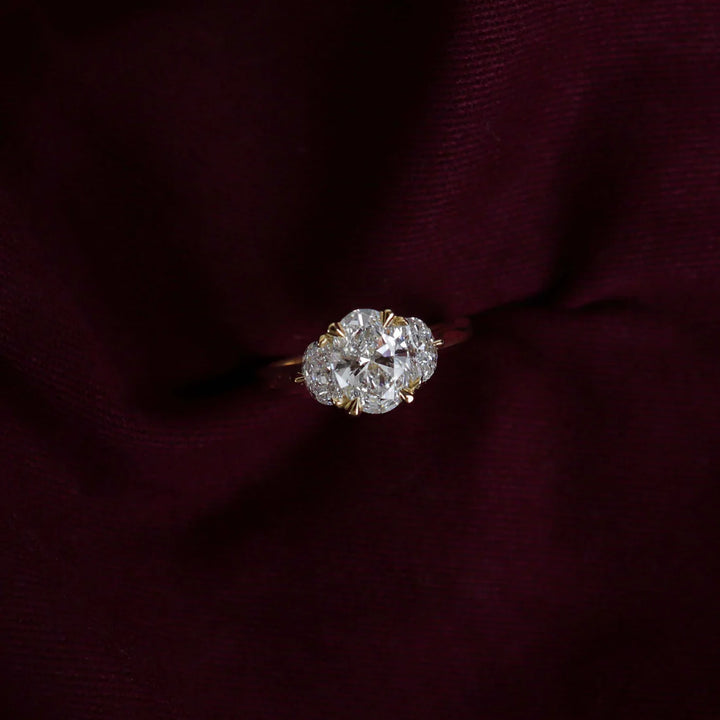 2.0CT Oval Cut E/VS2 CVD Diamond Three Stone Engagement Rings