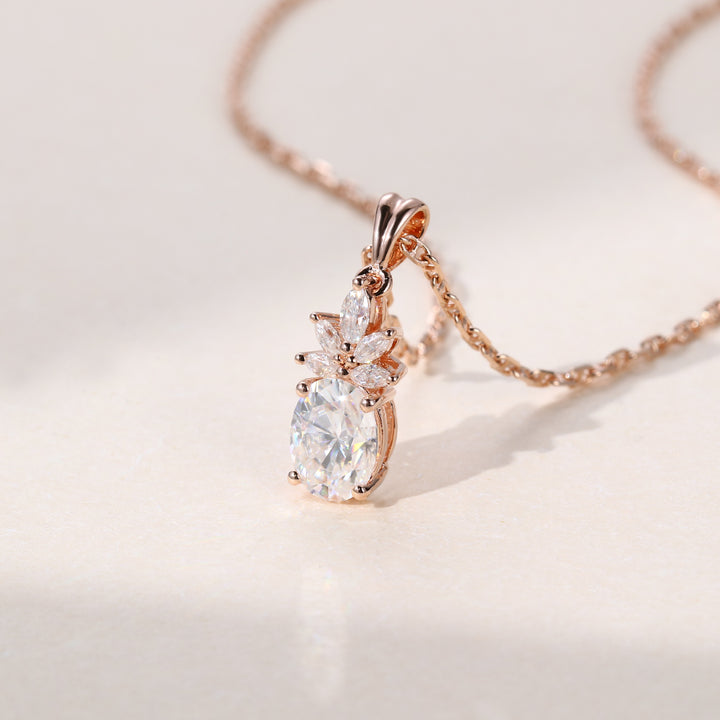 Oval Cut Cluster Lab Grown Necklace For Women