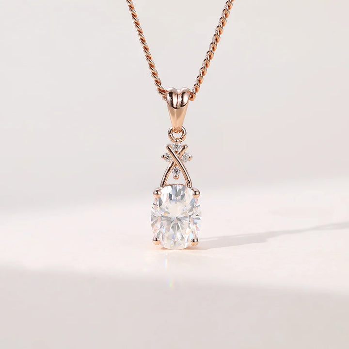 Oval Cut Cross Lab Grown Diamond Pendant Necklace