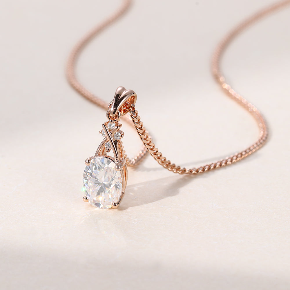 Oval Cut Cross Lab Grown Diamond Pendant Necklace