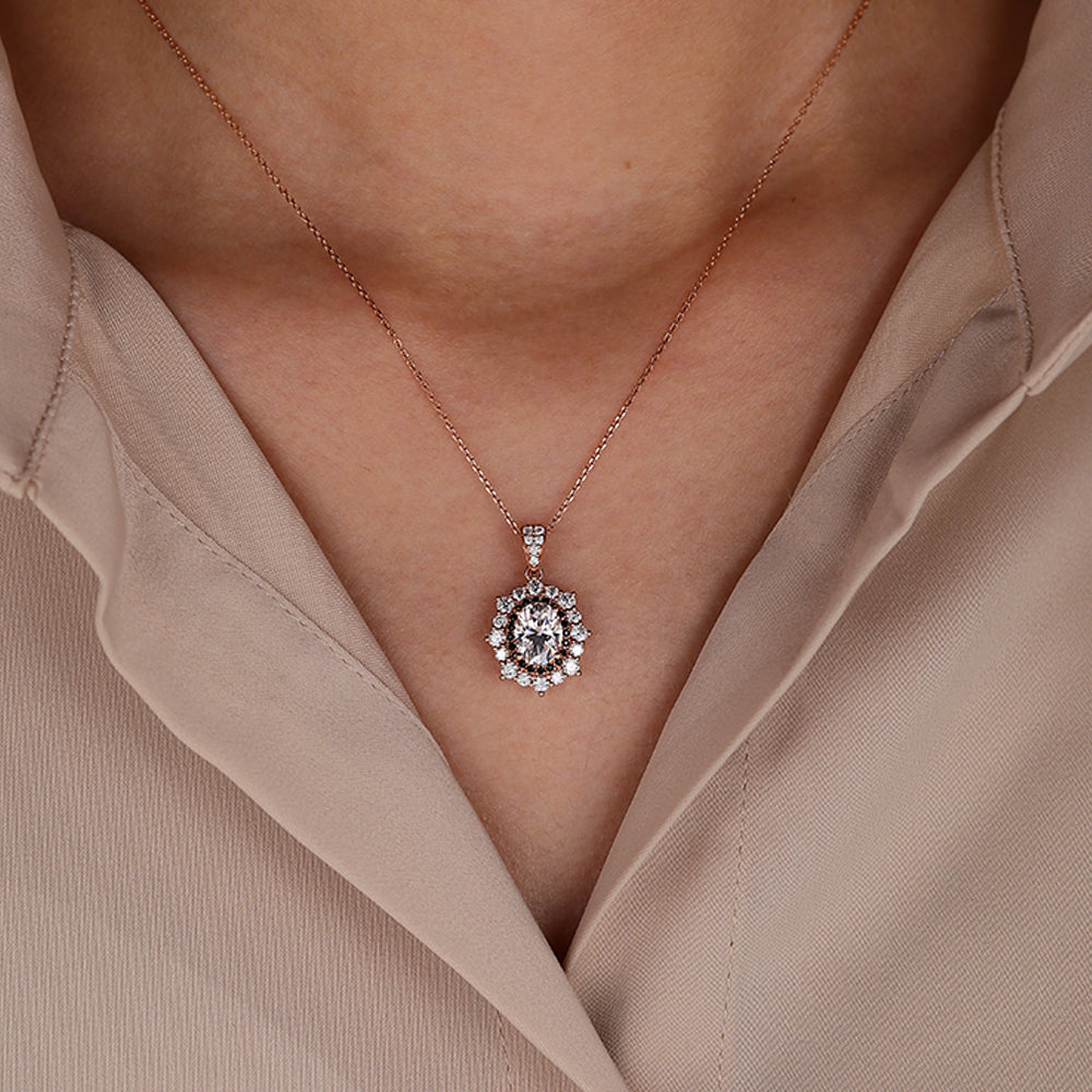 Oval Cut Lab Grown Diamond Double Halo Pendant Necklace Designs
