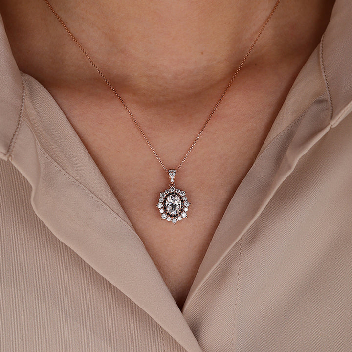 Oval Cut Lab Grown Diamond Double Halo Pendant Necklace Designs