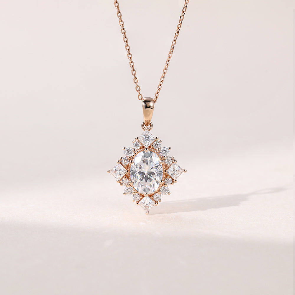 Oval Cut Cluster Halo Lab Grown Diamond Necklace Designs