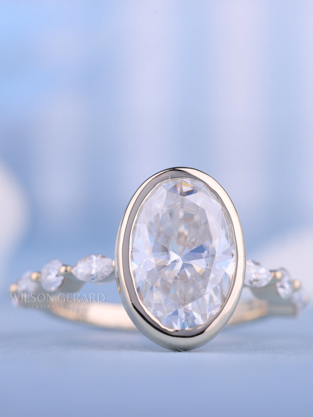 2.0CT Bezel Set Oval E/VS1 Lab Grown Diamond Pave Engagement Ring