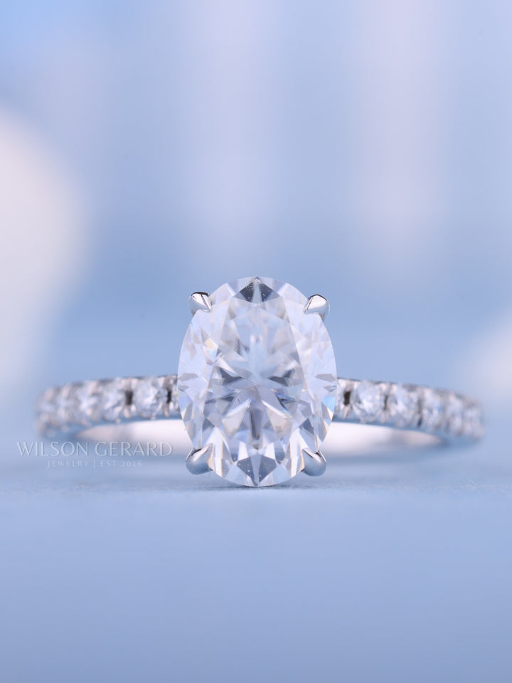 1.50CT Oval E/VS1 Lab Grown Diamond Hidden Halo Pave Engagement Ring