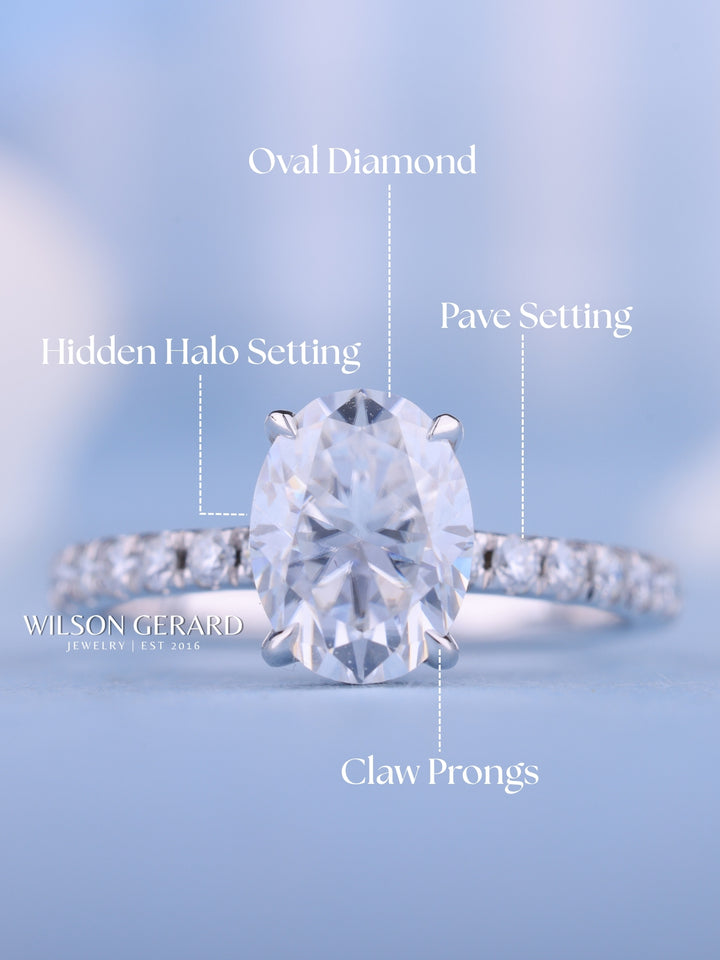 1.50CT Oval E/VS1 Lab Grown Diamond Hidden Halo Pave Engagement Ring