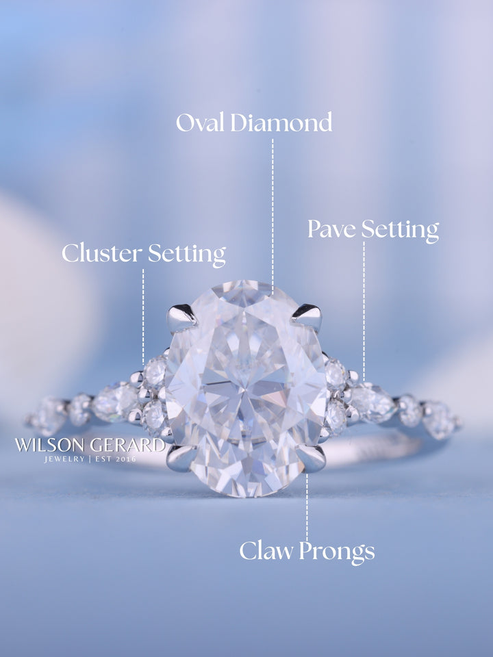 2.0CT Oval E/VS1 CVD Diamond Cluster Engagement Ring
