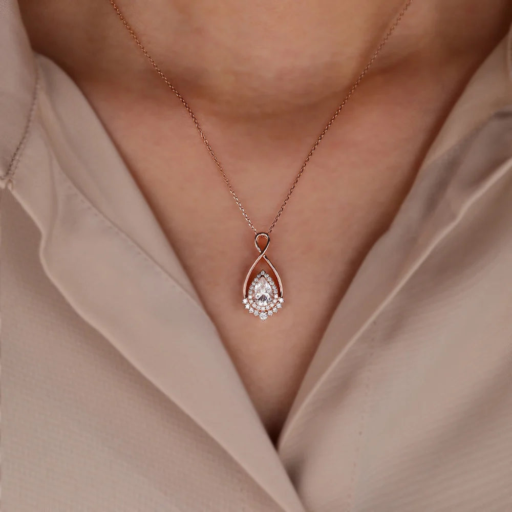 Pear Cut Halo Infinity Lab Grown Diamond Necklace Designs For Women