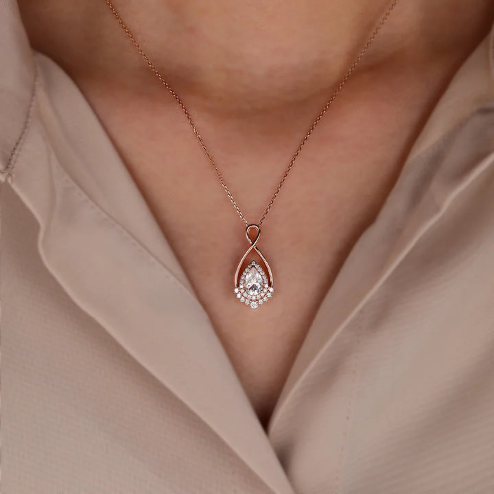 Pear Cut Halo Infinity Lab Grown Diamond Necklace Designs For Women