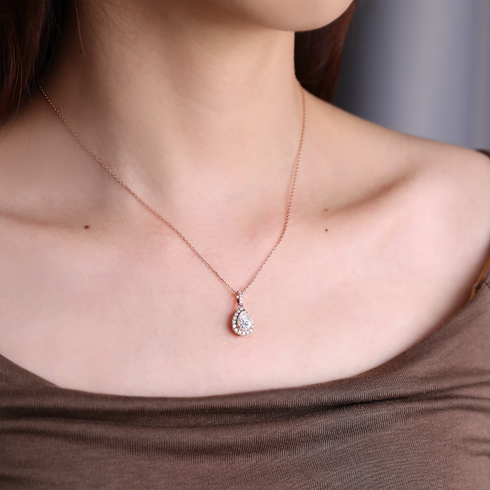 Pear Cut Halo Lab Grown Diamond Necklace Elegant For Women