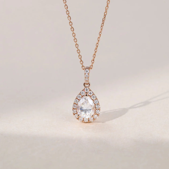 Pear Cut Halo Lab Grown Diamond Necklace Elegant For Women