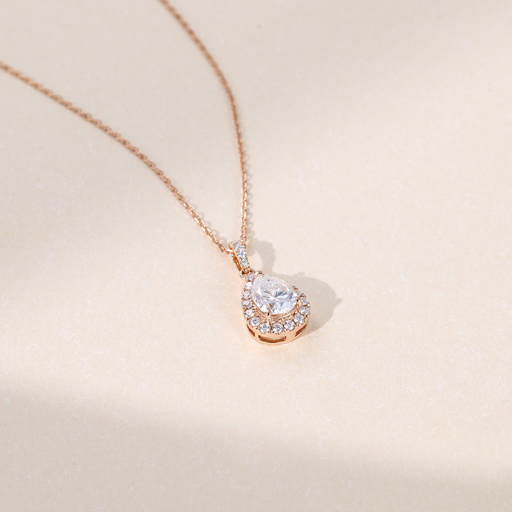 Pear Cut Halo Lab Grown Diamond Necklace Elegant For Women