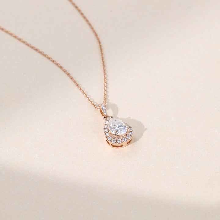 Pear Cut Halo Lab Grown Diamond Necklace Elegant For Women