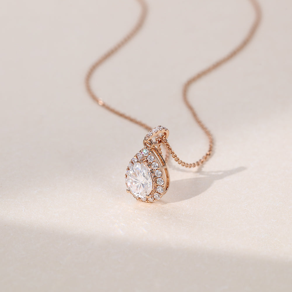 Pear Cut Halo Lab Grown Diamond Necklace Elegant For Women