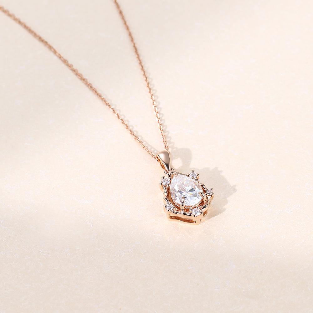 Organic Halo Pear Lab Grown Diamond Necklace For Women