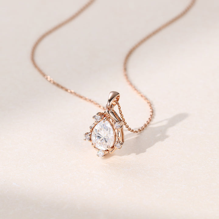 Organic Halo Pear Lab Grown Diamond Necklace For Women