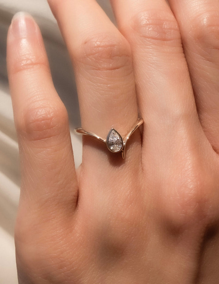 0.50CT-1.50CT Bezel Pear Cut Lab Grown Diamond Unique Engagement Ring