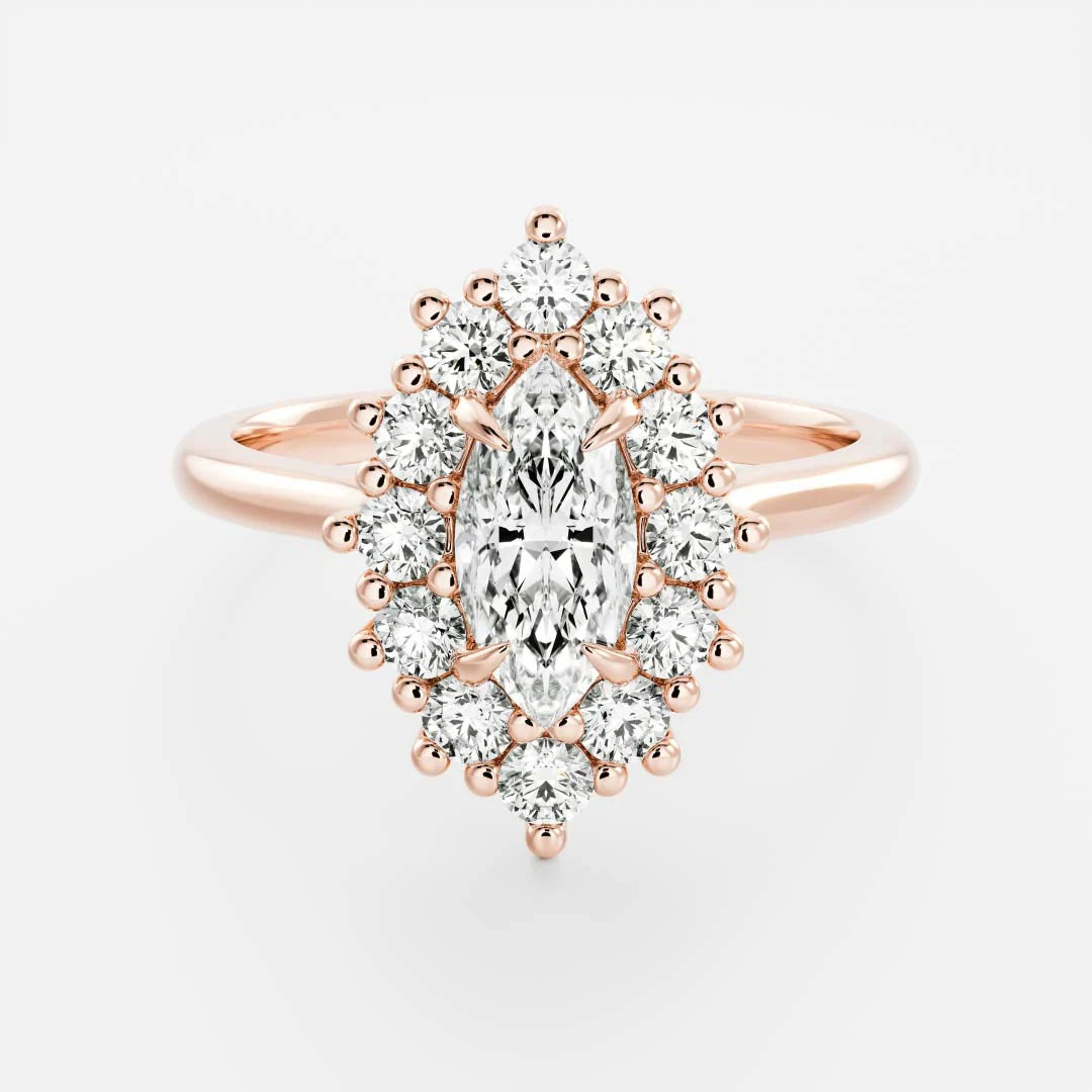 1.0CT Marquise Cut Lab Grown Diamond Halo Cathedral Engagement Ring