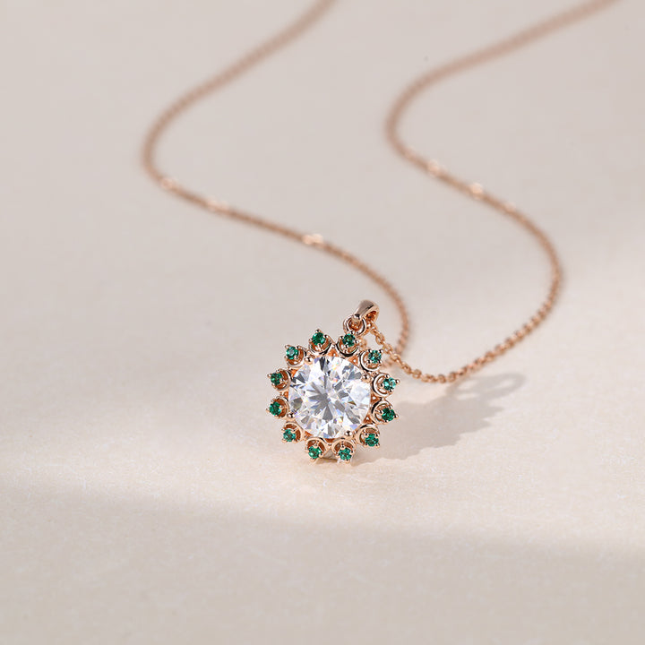 Round Cut Emerald Halo Lab Grown Diamond Pendant Necklace Gift For Women