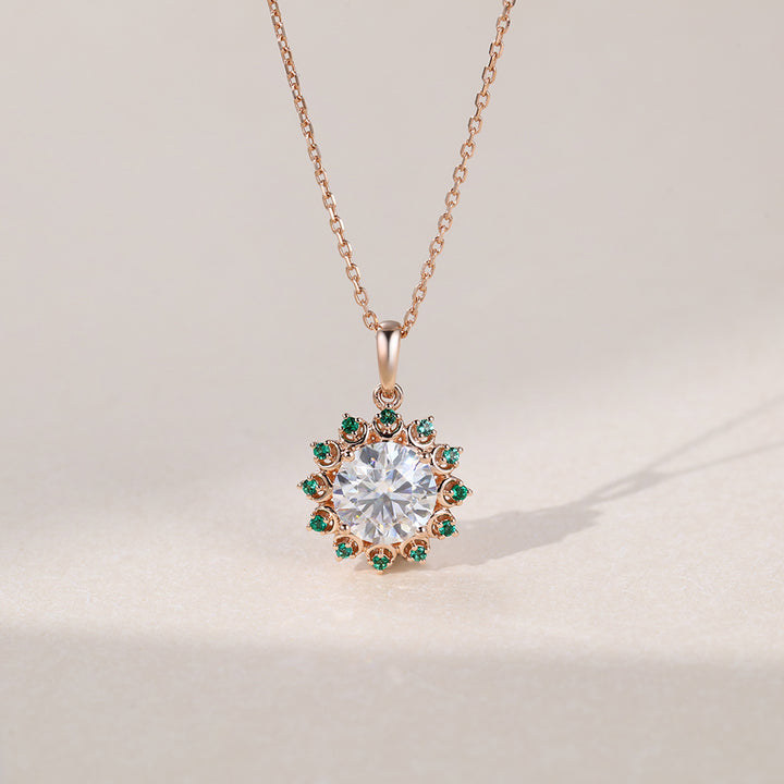 Round Cut Emerald Halo Lab Grown Diamond Pendant Necklace Gift For Women