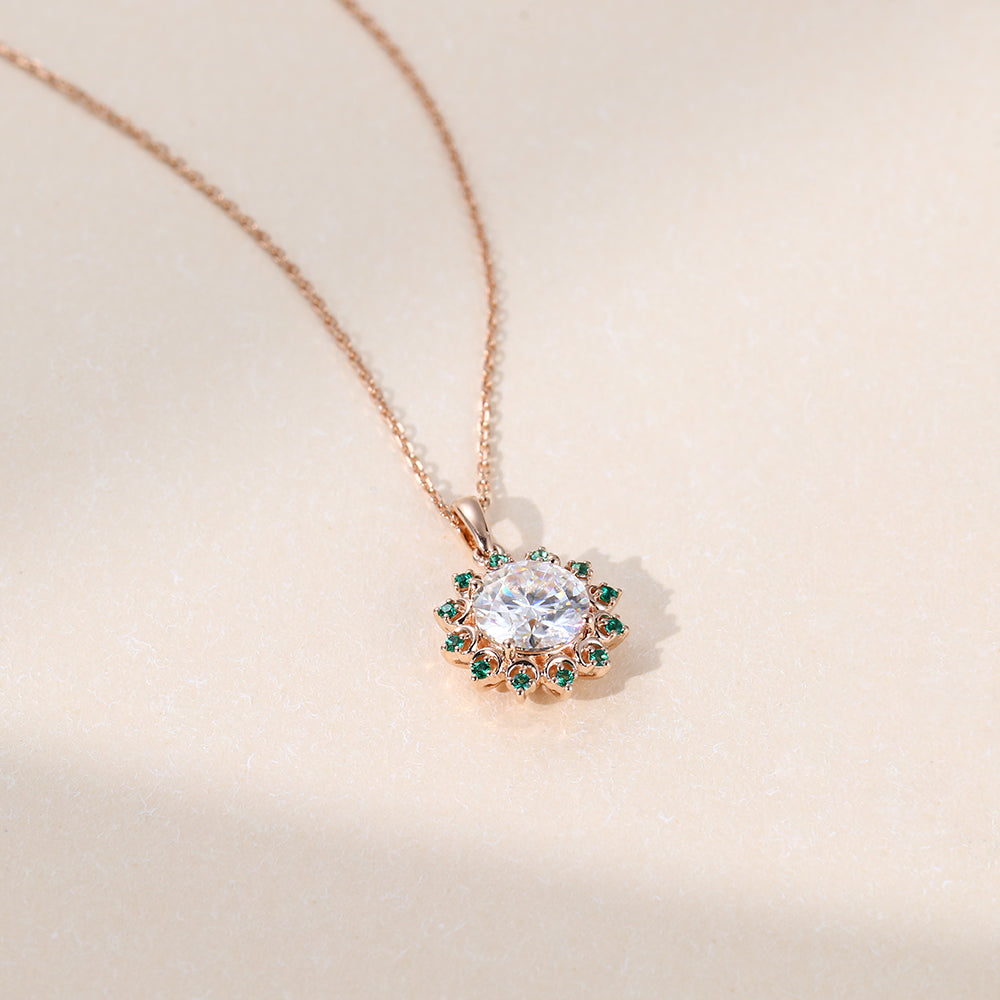 Round Cut Emerald Halo Lab Grown Diamond Pendant Necklace Gift For Women